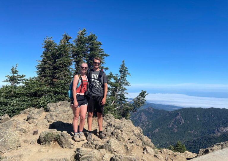 Tyler and I standing a the top of a lookout after a 5 mile hike.