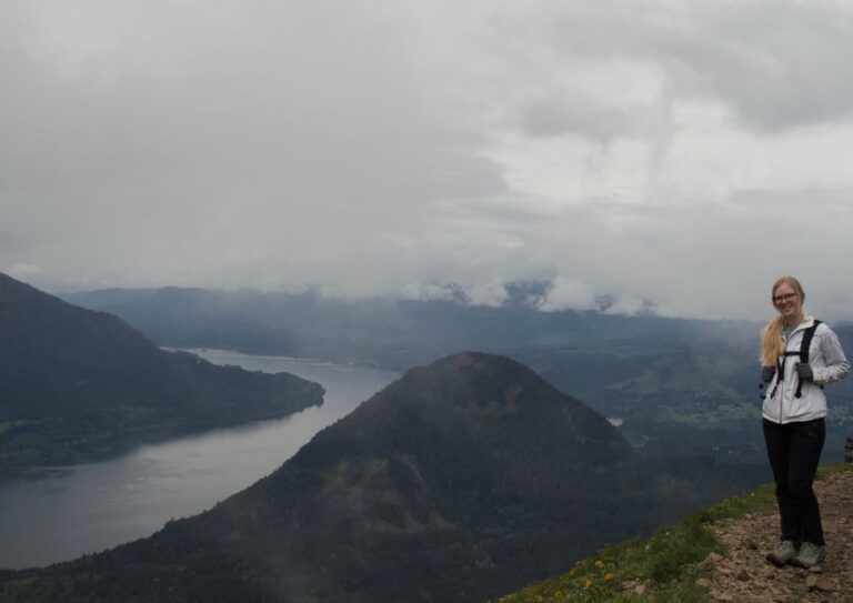 Myself standing on the top of Dog Mountain wearing my favorite hiking pants.