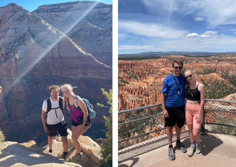 Tyler and I standing in two parks, Zion National Park to Bryce Canyon.