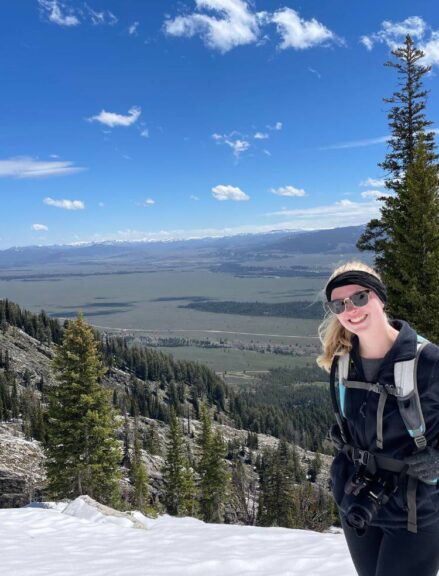 Myself wearing warm clothes while hiking in the Tetons.