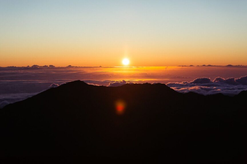 The sunrise at Haleakala National Park at the summit of the park.